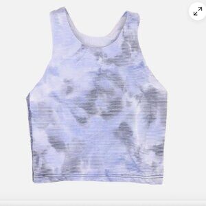 Athleta Girl Long Distance Gray Blue Striped Cropped Sports Bra Tank Size M 8 10
